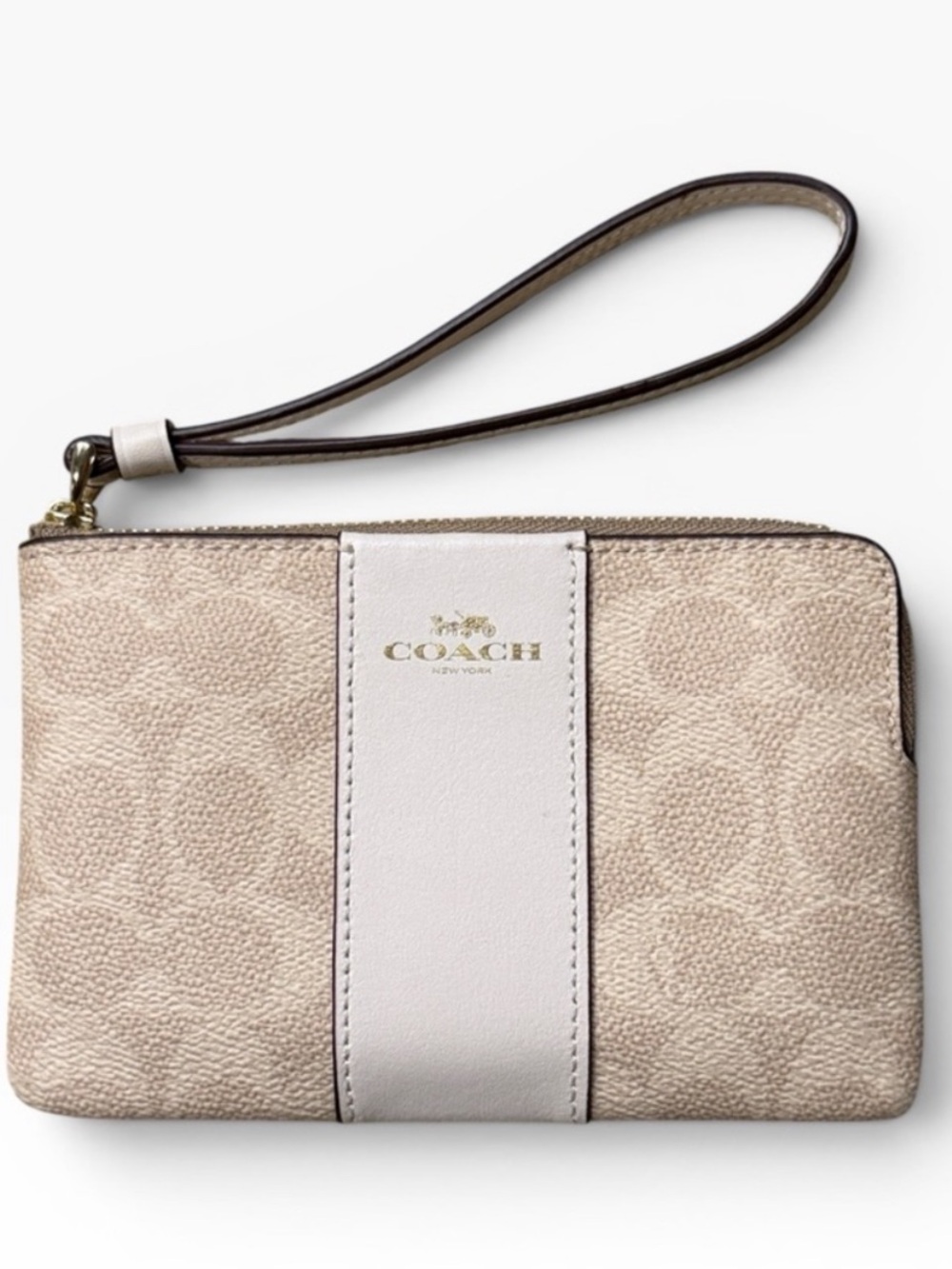 Coach Neutral Signature Stripe Wristlet